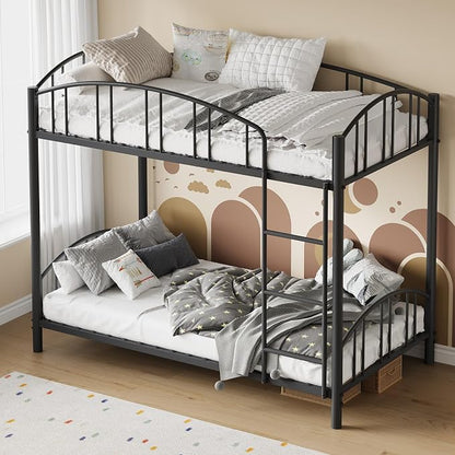 GarveeHome Metal Bunk Bed Twin Over Twin, Heavy Duty Bunkbeds Frame with Arched Guardrail and Safety Ladder, Sturdy Steel Bed for Kids Boys Girls, Space-Saving, No Box Spring Needed, Black