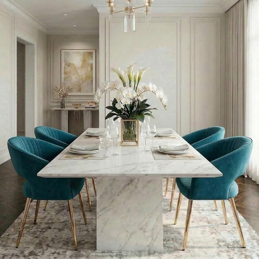 Hyfirm Teal Velvet Dining Chairs Set of 4, Modern Gold Dining Room Chairs with Hollow Back, Upholstered Accent Kitchen Chairs for Living Room/Reception/Restaurant