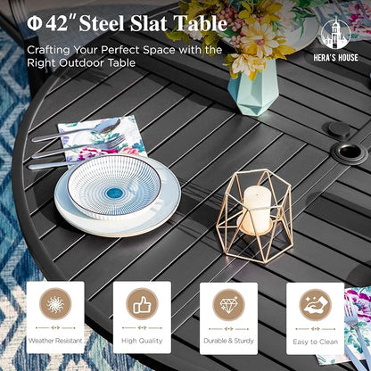 HERA'S HOUSE 5 Pieces Patio Dining Set, Outdoor Table and Chairs Set for 4, 4 x Red Textilene Dining Chair and 42" Metal Round Table for Lawn Garden Backyard Deck