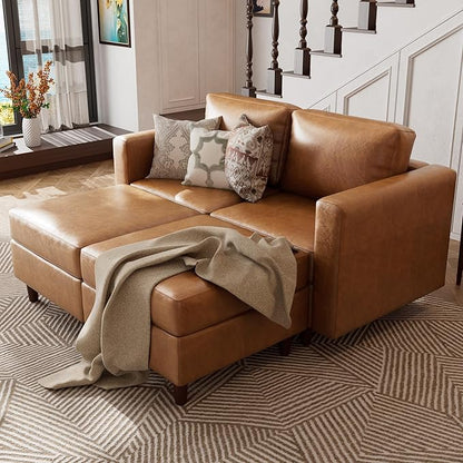 ABCASA Faux Leather Loveseat Sofa Sleeper Bed with Storage Seat, 64.6" Modular Sectional Couch Deep Seat with Reversible Chaise 2-Seat Brown