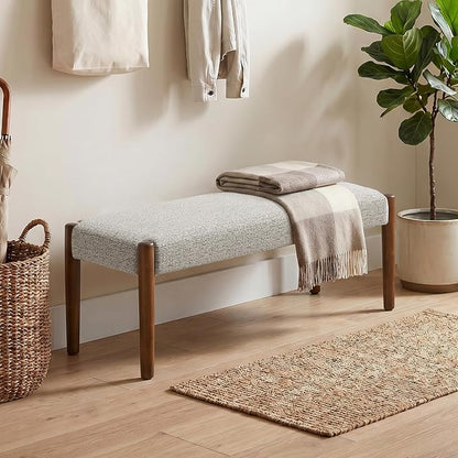 Usaint 42" End of Bed Bench, Modern Upholstered Bedroom Bench with Rubberwood Legs, Entryway Bench with Cushion, Dining Bench for Living Room, Bedroom, Light Brown with Walnut Leg