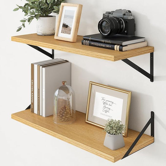 Axeman Deep Floating Shelves - 30 Inch Floating Shelves Set of 2-12 Inch Deep Oak Wall Shelves for Living Room Bathroom Kitchen