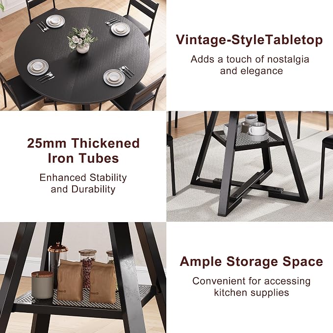 Jocoevol Round Dining Table for 4,Kitchen Dining Room Circle Dinner Pedestal Table,Space Saving Wood Kitchen & Dining Room Furniture (Black, 42In)