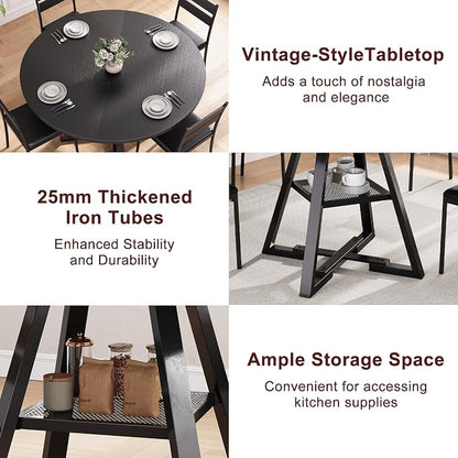 Jocoevol Round Dining Table for 4,Kitchen Dining Room Circle Dinner Pedestal Table,Space Saving Wood Kitchen & Dining Room Furniture (Black, 42In)