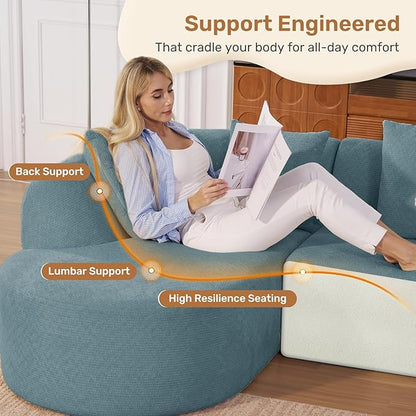 114 Inch Boneless Couches for Living Room,Modern Modular Sectional Sofa with Chaise,L-Shape Cloud Sectional Couch,No Assembly Required,Light Blue