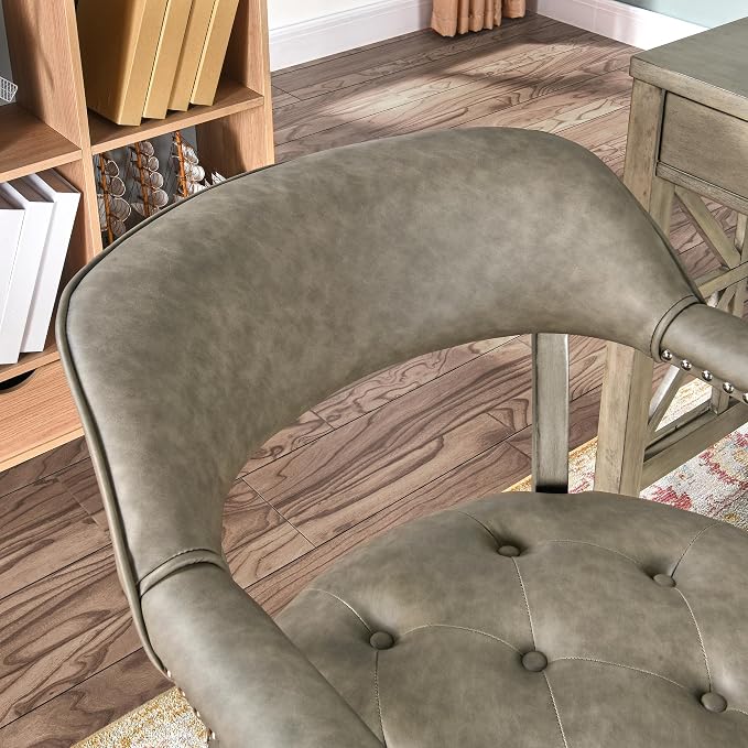 LEEMTORIG Set of 8 Dining Chairs with Casters and Arms, Large Rolling Dining Chairs with Wheels, Accent Poker Chairs, Solid Wood Boss Caption's Chairs, 26" D x 25.2" W x 31.5" H, Soft Grey SY-1318-UA