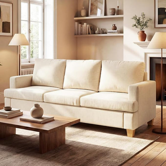 YOUDENOVA Sofa, 89" 3-Seater Deep Seat Sofa, Modern Comfy Couches for Living Room Apartment Lounge, Beige Chenille