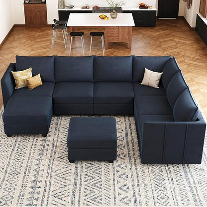 Belffin Modular Sectional Sofa U Shaped Couch with Storage Ottoman Velvet Sectional Couch for Living Room, Blue