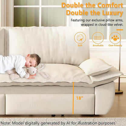 70.1" Sofa Bed Queen Size, Pull Out Couch Bed, 3-in-1 Convertible Sleeper Sofa with Cushion Armrest, Modern Velvet Futon Couch for Living Room, Small Space, Apartment, Bedroom, Beige