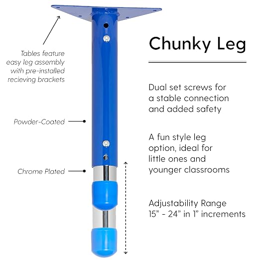 FDP Trapezoid Activity School and Classroom Kids Table (24 x 48 inch), Chunky Toddler Legs for Collaborative Seating Environments, Adjustable Height 15-24 inches - Maple Top and Blue Edge