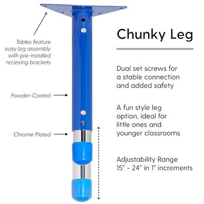 FDP Trapezoid Activity School and Classroom Kids Table (24 x 48 inch), Chunky Toddler Legs for Collaborative Seating Environments, Adjustable Height 15-24 inches - Maple Top and Blue Edge