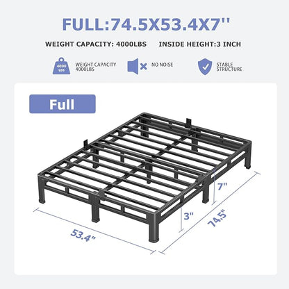 NKZ 7 Inch Full Size Bed Frame, Metal Bed Frame & Box Spring 2 in 1 Platform with Round Corner Legs, 4000Lbs Heavy Duty Low-Profile Frame, Mattress Slide Stopper, Noise-Free, Easy Assembly