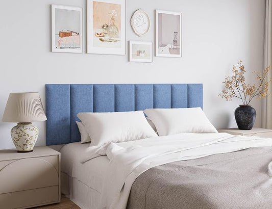 Peel and Stick Upholstered Wall Mounted Headboard Queen Size, 9 Panels Tufted Fabric Headboard,Wall Mounted Headboards, Interior Wall Panels for Bedroom, 10"x24" Light Blue