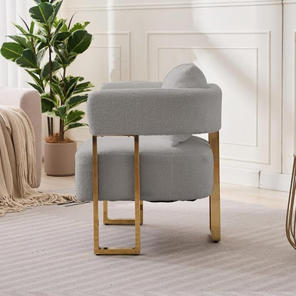YISHENG Modern Barrel Accent Chairs Set of 2, Living Room Side Chairs with Golden Metal Legs Soft Teddy Upholstered Reading Armchairs no Wheels for Vanity/Reception Room//Bedroom/Lounge/Office, Grey