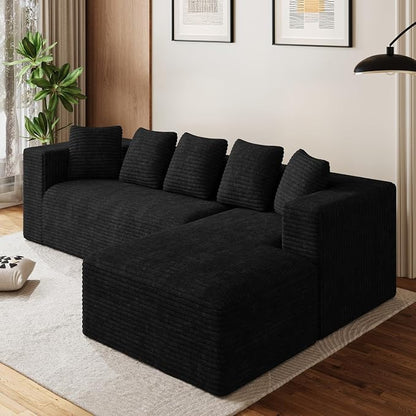 Oversized L Shaped Boneless Sectional Couches for Living Room, 107" Comfy Fluffy Cloud Modular Sectional Sofa, Plush Corduroy Memory Foam Floor Sofa with Right Facing Chaise Couch