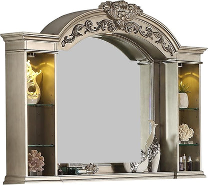 First of a Kind Platinum Traditional 5 Piece King Bedroom Set with Upholstered Tufted Headboard Elegant European Inspired Design Coordinated Furniture Collection, Silver