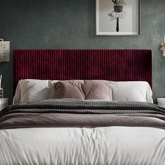 Twin Corduroy Velvet Upholstered Adjustable Headboard, Red