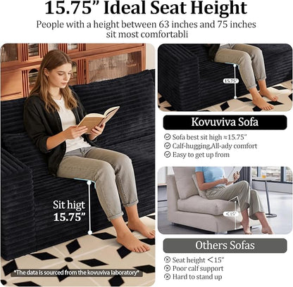 118" U Modular Sectional Sofa, Oversized Cloud Boneless Sofa Couch with Chaise, Modern Corduroy U Shaped Cloud Sofa with Deep Seat & Chaise for Living Room, No Assembly Required
