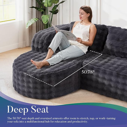 Hobestluk Modular Sectional Sofa Couches L-Shape Couch 3 Seat Modular Sofa Memory Foam Sectional Couches for Living Room, Cloud Couch (Round Ash Grey, 96", Left Hand Facing)
