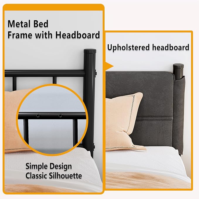 Metal Bed Frame,14Inch Full Bed Frame with Headboard,Heavy Duty Sturdy Mattress Foundation,Easy Assembly,No Box Spring Needed,Full Size Grey