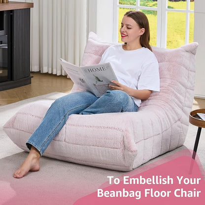 Hobestluk Adults Bean Bag Chair Faux Fur BeanBag Couch for Living Room | Pink Plush,Ergonomic Design,Memory Foam,UltraSoft,Anti-slip Bottom,No Assembly Required,Decorative Style for Living Room