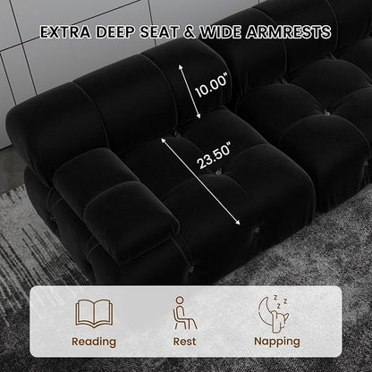 Modular Sectional L Shape Sofa Couch, Modern Velvet Black 4-Seater Sofa with Ottoman for Living Room Office Apartment (104in/Black)