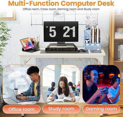 PayLessHere | 39 Inch Computer Desk | White | Office Desk with Metal Frame, Adjustable Feet | Water-Resistant, Scratchproof Surface | Sturdy Writing Table for Home Office or Study | Pack of 1