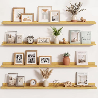 Axeman Picture Ledge Shelf | 55 Inch Oak Floating Shelves Set of 4 | Rustic Wood Wall Shelves with Lip | 55" Oak Picture Shelves for Wall with Ledge | Photo Shelves