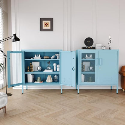 Recessed Double Adjustable Shoe Cabinet with Lock Steel Storage Cabinet for Foyer Living Room Bathroom Kitchen Blue Size：33" H x 29.5" W x 13.8" D