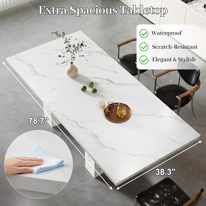 51"-78" Extendable Dining Table for 4-8, White Faux Marble Kitchen Table | Modern Dining Room Table with Hidden Storage, Rectangle Dinner Tables for Dining Room Kitchen Living Room (White Marble)