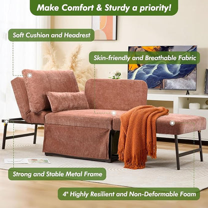 ZZW Sleeper Chair Bed Upgrade 4-in-1 to 5-in-1 Convertible Multi-fuction Sofa Chair w/Adjustable Backrest Assembly-Free Linen Folding Sofa Ottoman Bed for Living Room Apartment (Warm Brown)