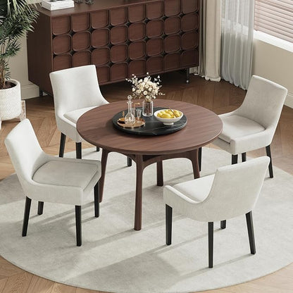 Modern Dining Room Chairs Set of 4 with Mid Back and Wood Legs, Upholstered Kitchen Chairs for Dining Room/Living Room, Beige