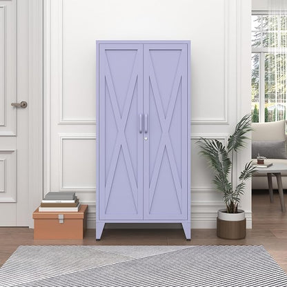 X-Shaped Door Kitchen Pantry Cabinets with Lockable and Adjustable partitions Metal Storage Cabinet 61" H Metal Pantry Cabinetfor Cupboard/Dining Room/Bathroom/Living Room/Office/Laundry Room