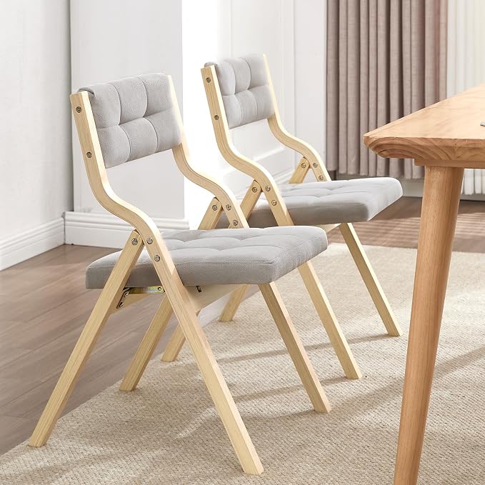 6-Pack Folding Dining Chairs with Cushion,Padded Foldable Dining Chairs,Portable Wooden Folding Chairs for Dining Rooms Kitchen Wedding and Party Indoor LIGHTGREY