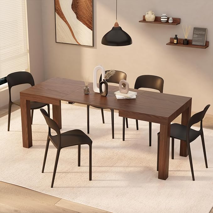 Mobili Fiver, First Extendable Table, 47.2(78.7) x31.5 in,Walnut, for 6-8 People, Expandable Dining Table for Kitchen, Living Room, Italian Furniture