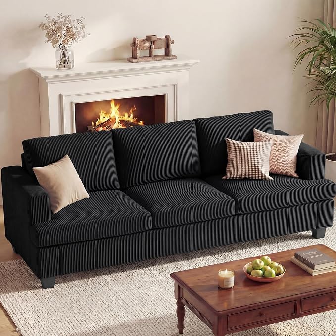 Apicizon 89" 3 Seat Couch for Living Room, Comfy Couch Clound Sofa 3 Seater Sofa, Modern Couches with Removerable Cover for Bedroom, Black Corduroy