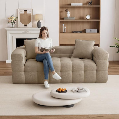 68.7" Loveseat Boneless Couch,Comfy Cloud Sectional Sofa with Deep Seat,Modern Upholstered Chenille Love Seat Sofa, Small Couches for Living Room, No Assembly Required Tufted Sofas, Light Brown