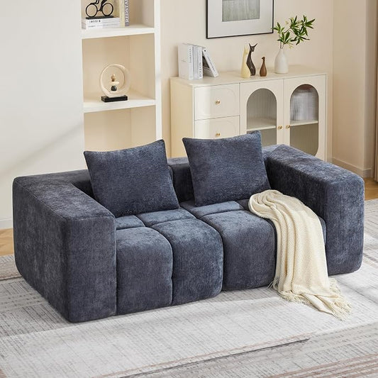 78.7" Loveseat Boneless Couch, Upholstered Cloud Love Seat with Deep Seat, Modular Sectional 2 Seater Memory Foam Sofas for Living Room Apartment Small Spaces, Oversized Tufted Sofa, Blue