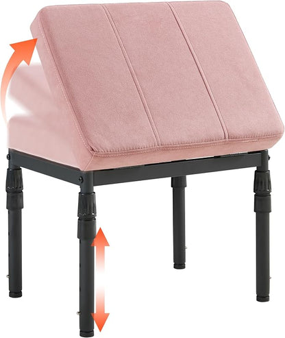 TIOPGHAD Adjustable Ottoman Pouf Footrest, 60 Degree Tilt, Pink Faux Suede | 4-Height, 28 Positions, Iron frame, Foam Cushion, 15.74 x 11.81 x 13.34 in, Under Desk, Living room, Home Office