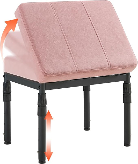 TIOPGHAD Adjustable Ottoman Pouf Footrest, 60 Degree Tilt, Pink Faux Suede | 4-Height, 28 Positions, Iron frame, Foam Cushion, 15.74 x 11.81 x 13.34 in, Under Desk, Living room, Home Office
