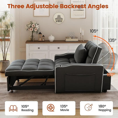 4 in 1 Sleeper Chair, Velvet Pull Out Chair Sleeper with Bracket and Cup Holder, Chairs Bed Sleepers with USB Port for Adults, Sofa Bed Chairs for Small Spaces, Living Room, Black