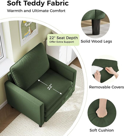 Welzona 3-Layers Cloud Accent Chair, 33" Reading Chair for Bedroom, Living Room - Tool-Free Assembly with Teddy Fabric Couch Chair - Green - Arm Chairs - Removable Washable Covers - 450lb Capacity