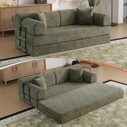78.84" Boneless Couch with Memory Foam, Corduroy Convertible Loveseat for Apartment Living Room, Floor Sofa Bed,1200 lb, Vacuum Packed Couch in a Box, Moss Green