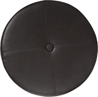 HomePop 32" Large Tufted Round Storage Ottoman - Vintage Brown Faux Leather