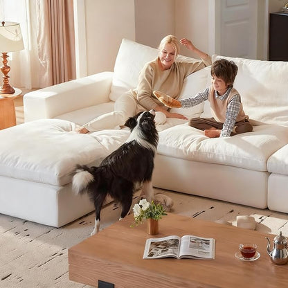 Modular Cloud Sofa, 113.8" Cloud Sectional Couches with Deep Seat, 3-Seat Couch for Living Room, Modern Comfy Couch with Washable Cover, Wide Armrest (White)