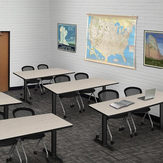 Romig Pillar 42 x 24 in. Steel T-Base Training Seminar Table- Maple