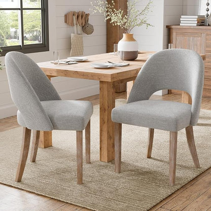 Wooden Dining Chairs Set of 2, Upholstered Modern Chenille Dining Room Chair Kitchen Chairs, Comfy Farmhouse Dinner Chair for Kitchen Dining Room, Grey