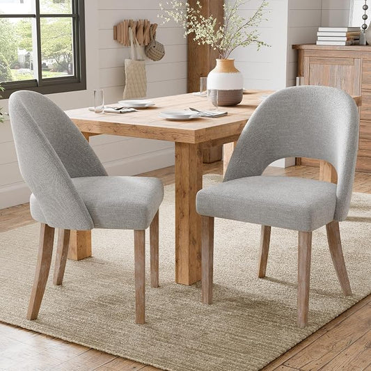 Wooden Dining Chairs Set of 2, Upholstered Modern Chenille Dining Room Chair Kitchen Chairs, Comfy Farmhouse Dinner Chair for Kitchen Dining Room, Grey