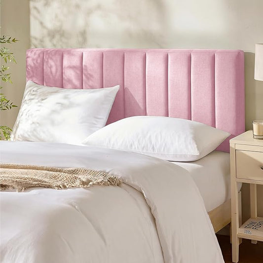 Hearth & Harbor Wall Mounted King Headboard Only, Bed Headboard King Size | Easy Assemble, Floating Peel and Stick, Upholstered, Channel Stitched, 3D Wall Panels, 5 Strips of 3M Tape Included, Pink