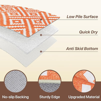 GENIMO Outdoor Rug for Patio Clearance, 3'x5' Indoor Area Rug, Waterproof Reversible Fall Doormat, Outside Camping Carpet for Porch, Living Room, Balcony, Deck, Bedroom, Picnic, White Orange